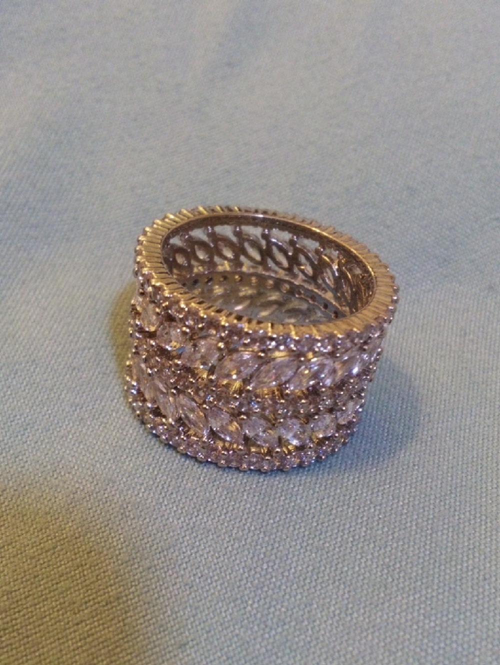 Sparkling Wide Marquise Crystal Band Ring - Silver